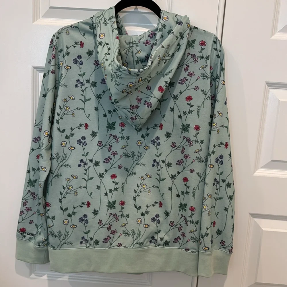 Adidas Floral Print Logo Hooded Sweatshirt Hoodie Green Floral Size Medium - Picture 6 of 16